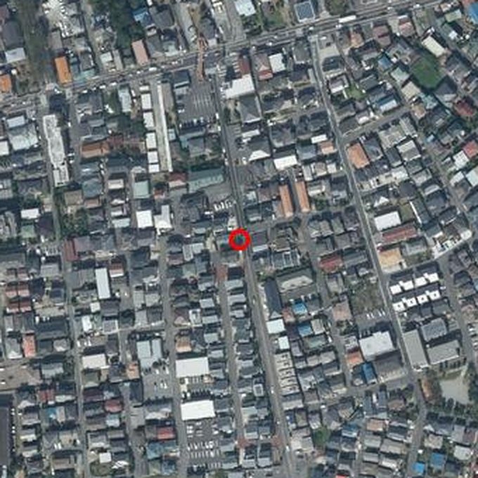 現在の航空写真。住宅地